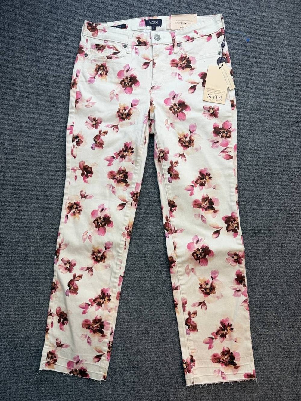 NYDJ Sheri Slim Women's Size 2 Floral Straight Leg Jeans NWT Lift Tuck